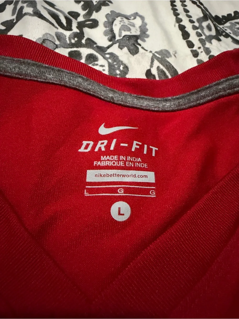 Nike Red Dri-FIT V-Neck Performance Tee with Gray Trim